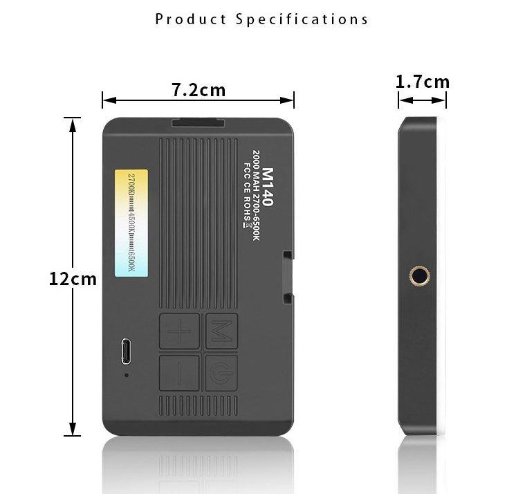 M140 Pocket Fill Light Dimmable 2700-6500k 2000mAh Portable LED Video Light