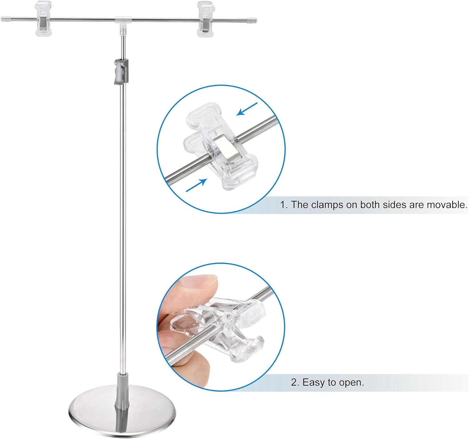 Adjustable T-Shape Photography Backdrop Stand with Clamps Stainless Steel Floor Mount