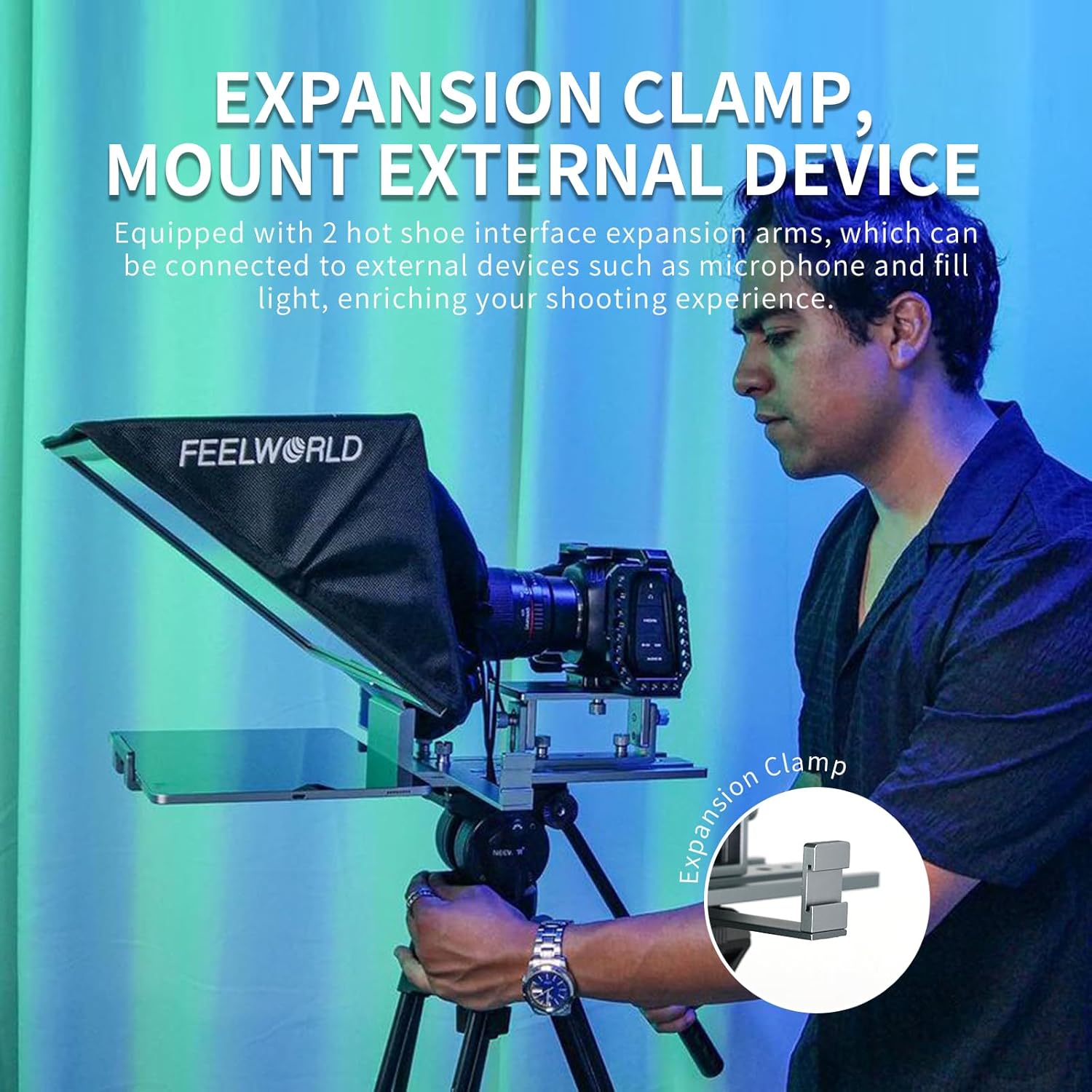 FEELWORLD TP16 16 Inch Folding Teleprompter Supports up to 16" Tablet Horizontal Vertical Prompting