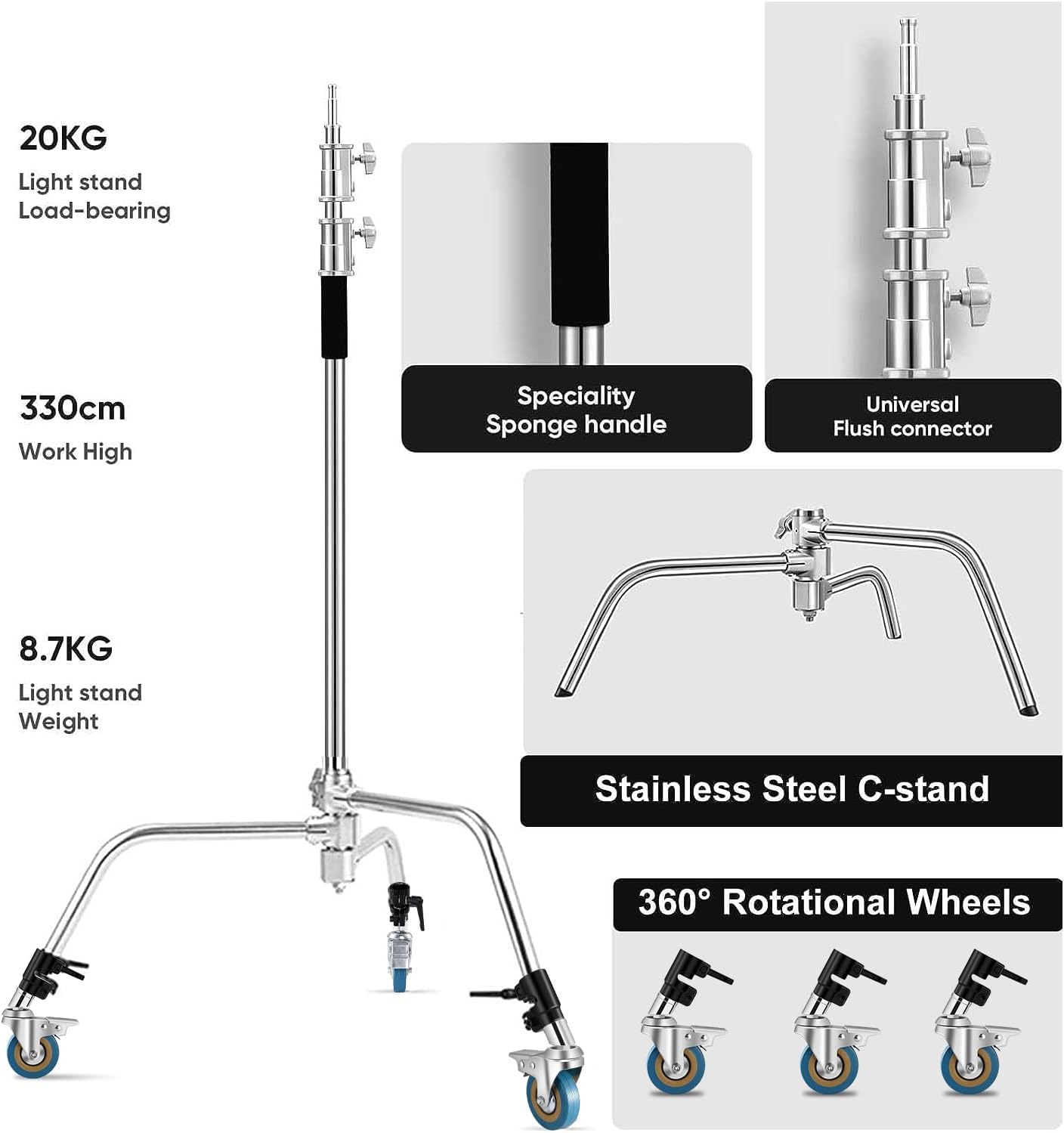 NiceFoto Y660IIB C-Light Stand with Casters