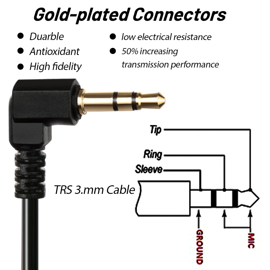 TRS-to-TRS 3.5mm Adapter Microphone Patch Cable 40cm