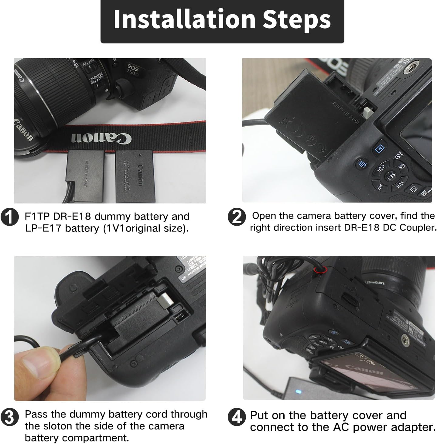 LP-E17 Dummy Battery ACK-E18 DR-E18 for Canon EOS R8 R10 77D 200D 250D 750D 760D 800D 850D 8000D RP