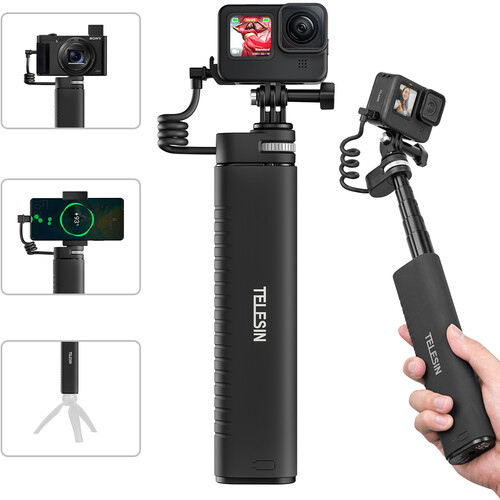 TELESIN Rechargeable Selfie Stick for Action Cameras & Smartphones
