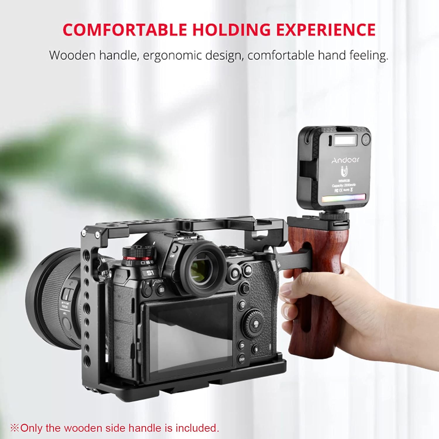 Universal Camera Cage Wooden Handle Left/Right Side Hand Grip