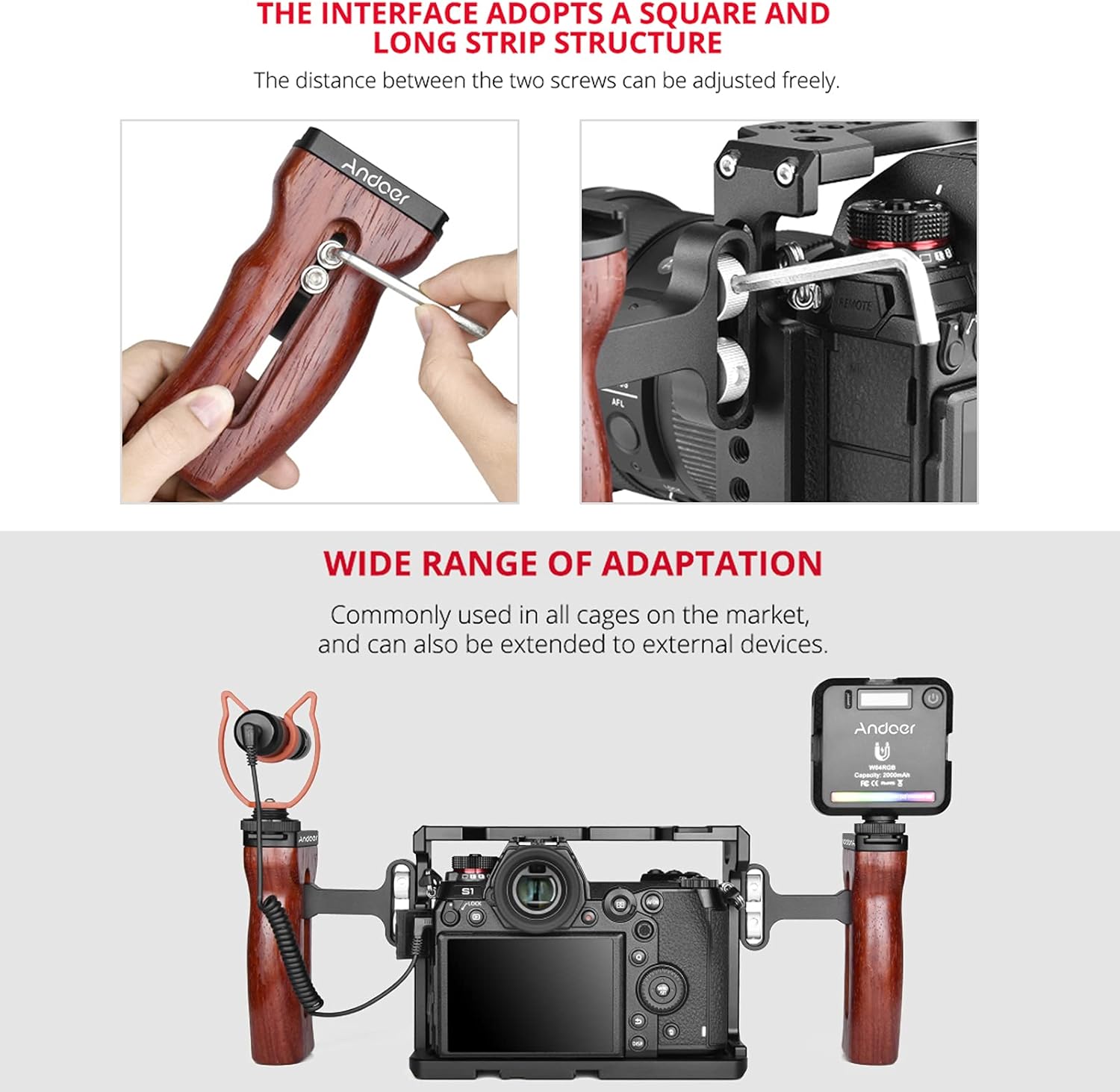 Universal Camera Cage Wooden Handle Left/Right Side Hand Grip