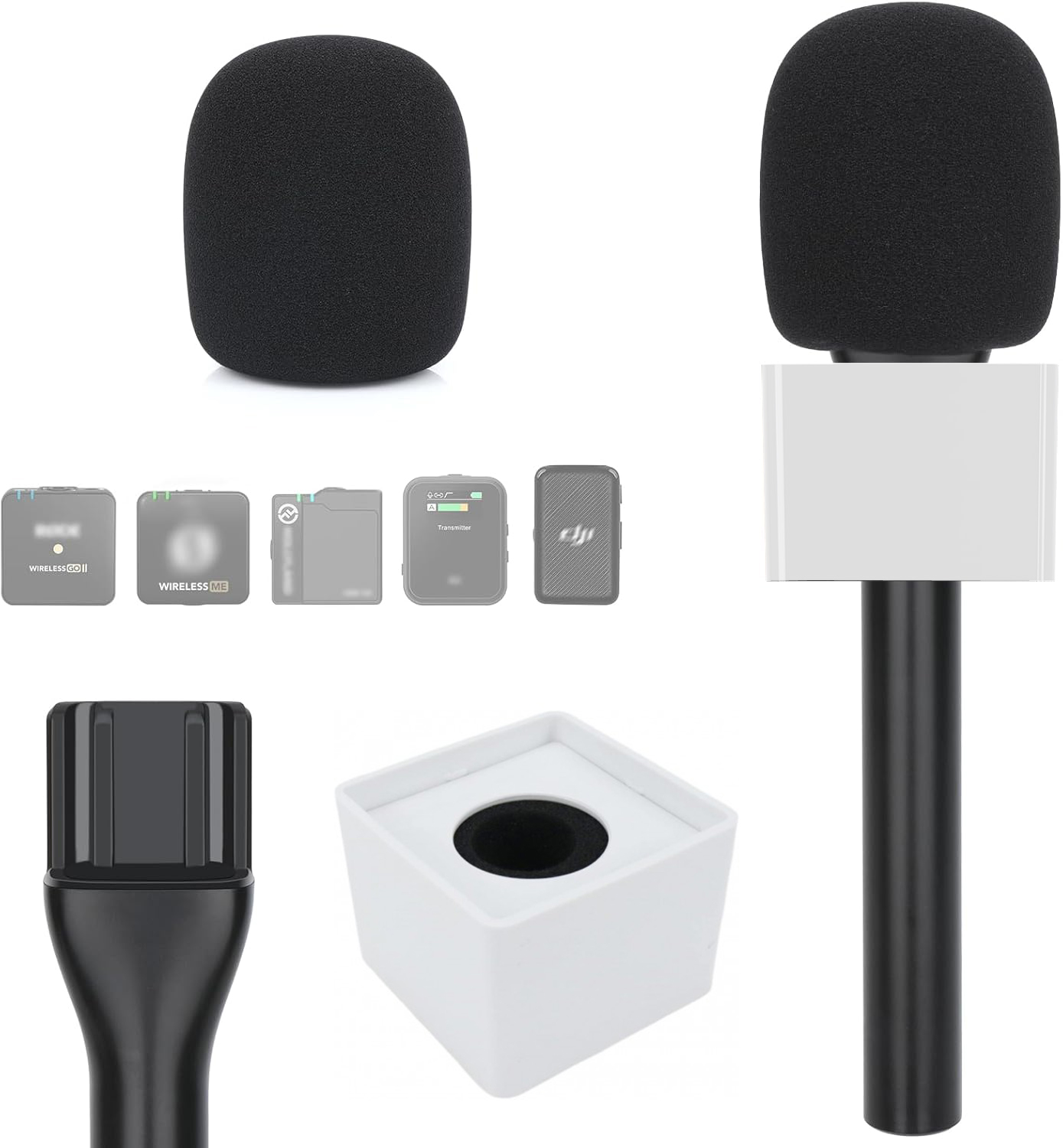 Microphone Interview Handheld Adapter with Foam and Square Cube White Microphone Interview Handheld Adapter with Foam and Square Cube White