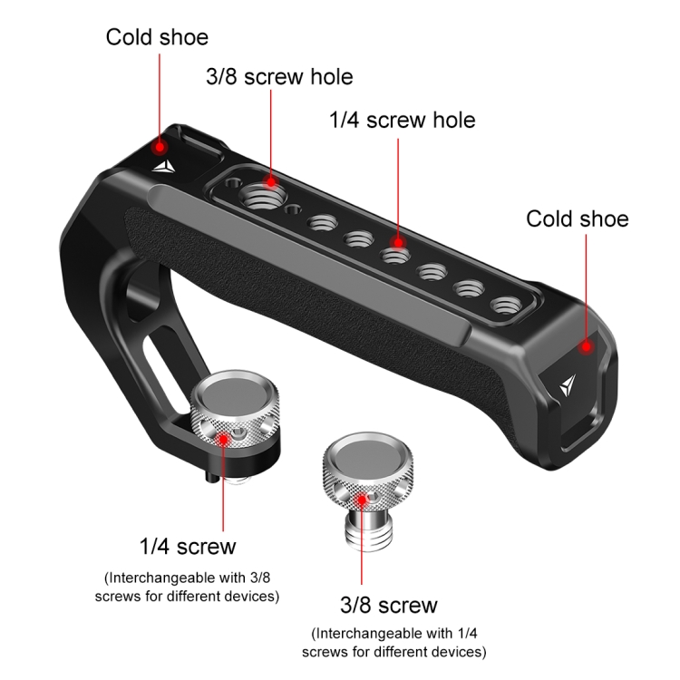 PULUZ Arri Metal Silicone Top Handle with Cold Shoe Mount for Mirrorless Camera Cage Stabilizer