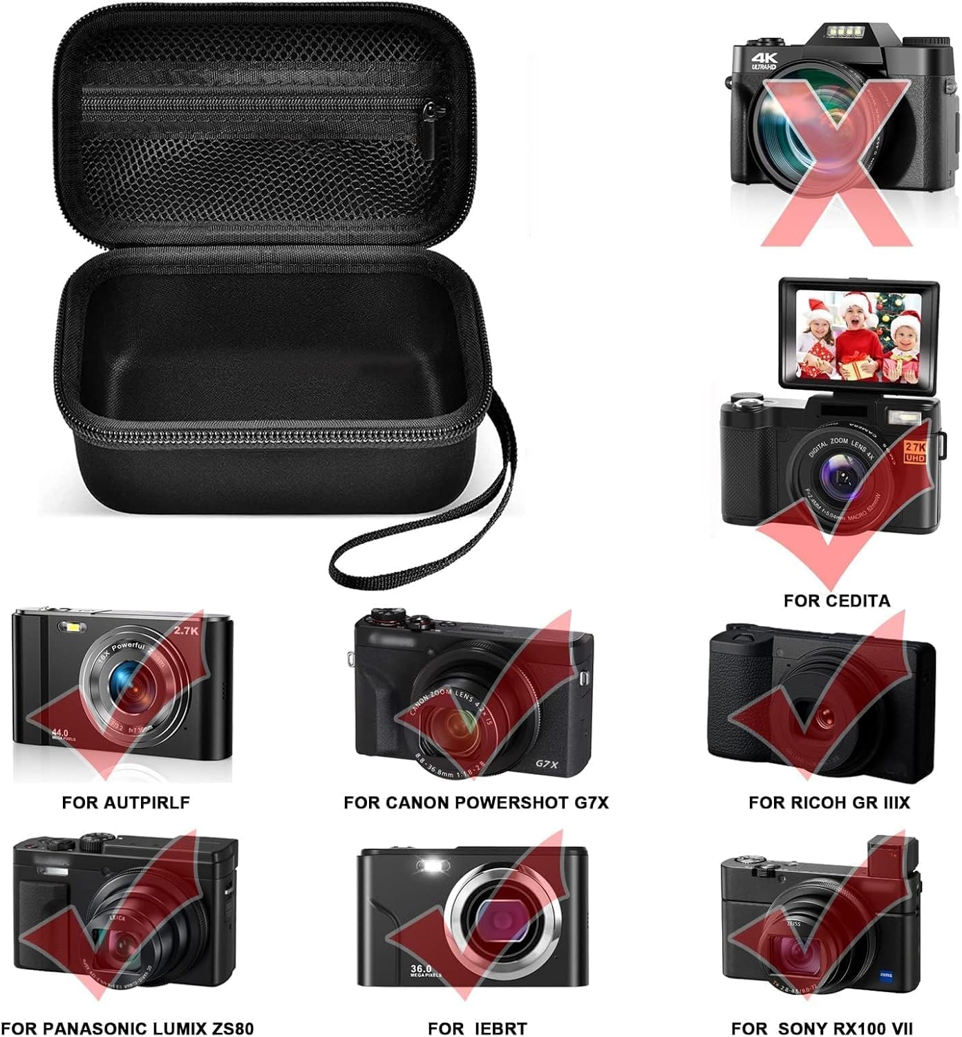 Digital Camera Case for Vlogging Camera for Canon PowerShot G7X Mark II/III/Sony ZV-1/ZV-1F/ZV-1 II