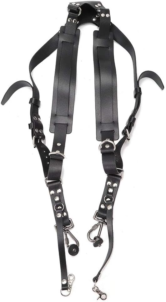 Leather Dual Camera Strap Harness QR Multi Gear Camera Shoulder Adjustable