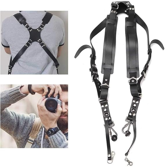 Leather Dual Camera Strap Harness QR Multi Gear Camera Shoulder Adjustable