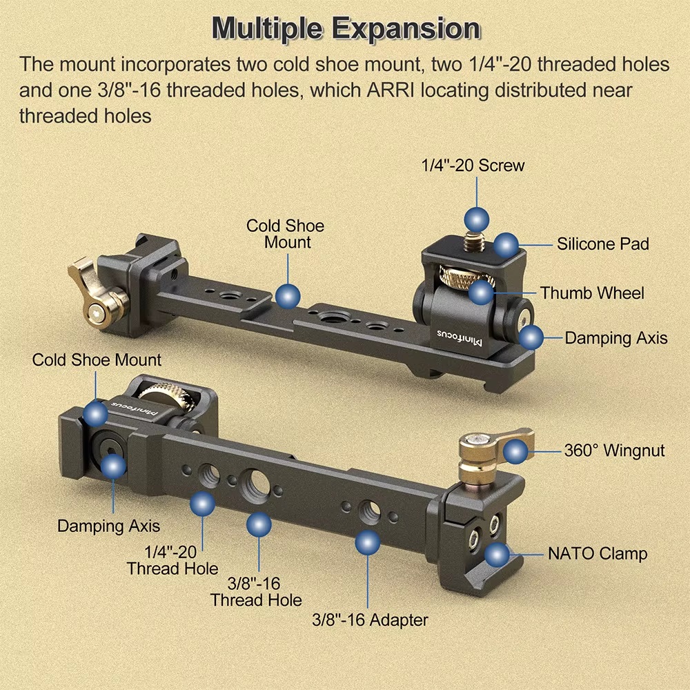 Minifocus Monitor Mounting Support with NATO Clamp for DJI RS 2 RSC 2 RS 3 RS 3 Pro RS 3 Mini RS 4 or RS 4 Pro Gimbal