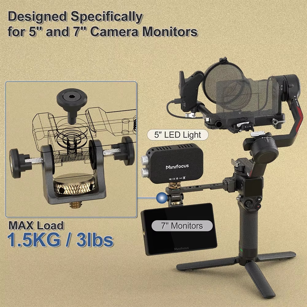 Minifocus Monitor Mounting Support with NATO Clamp for DJI RS 2 RSC 2 RS 3 RS 3 Pro RS 3 Mini RS 4 or RS 4 Pro Gimbal