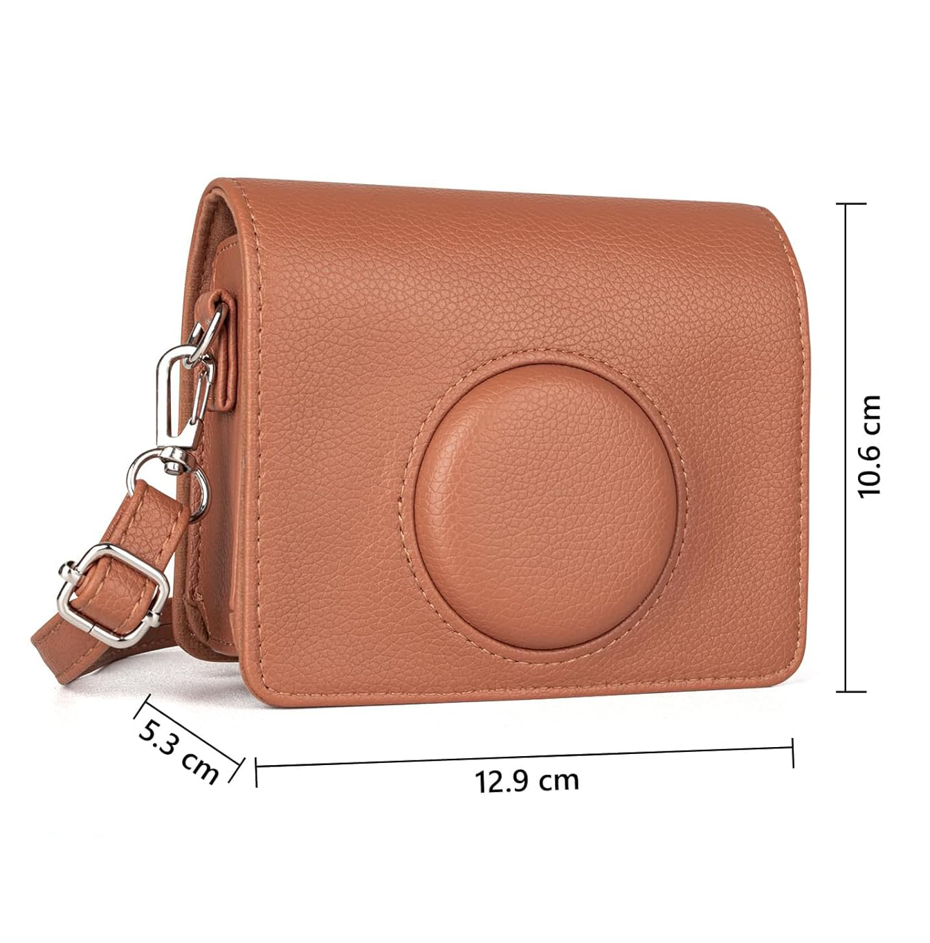 Leather Camera Case for FUJIFILM Instax Mini Evo With Shoulder Strap (Brown)
