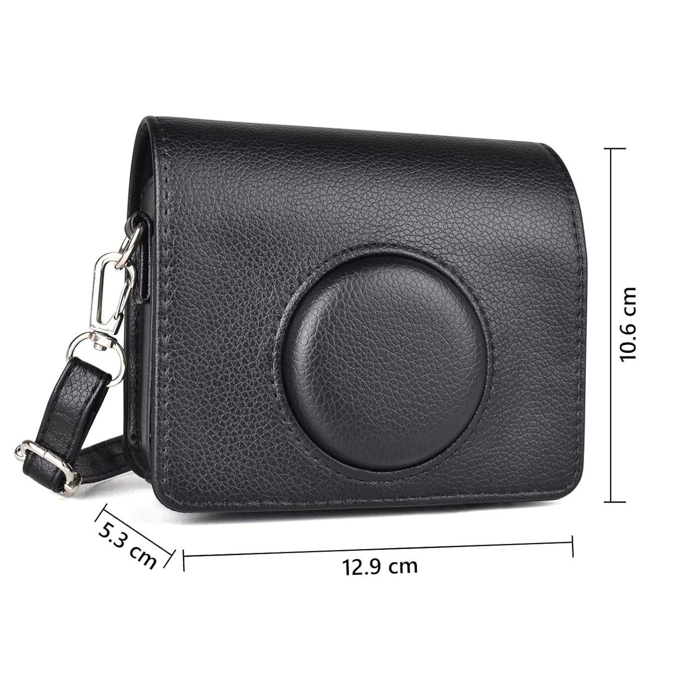 Leather Camera Case for FUJIFILM Instax Mini Evo With Shoulder Strap (Black)