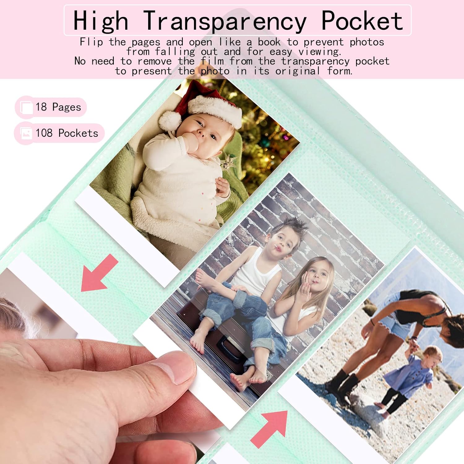 Instax Mini Film Photo Book Album 108 Pockets for Fujifilm Instax Film 7/8/9/10/11/12/Evo (Mint Green)