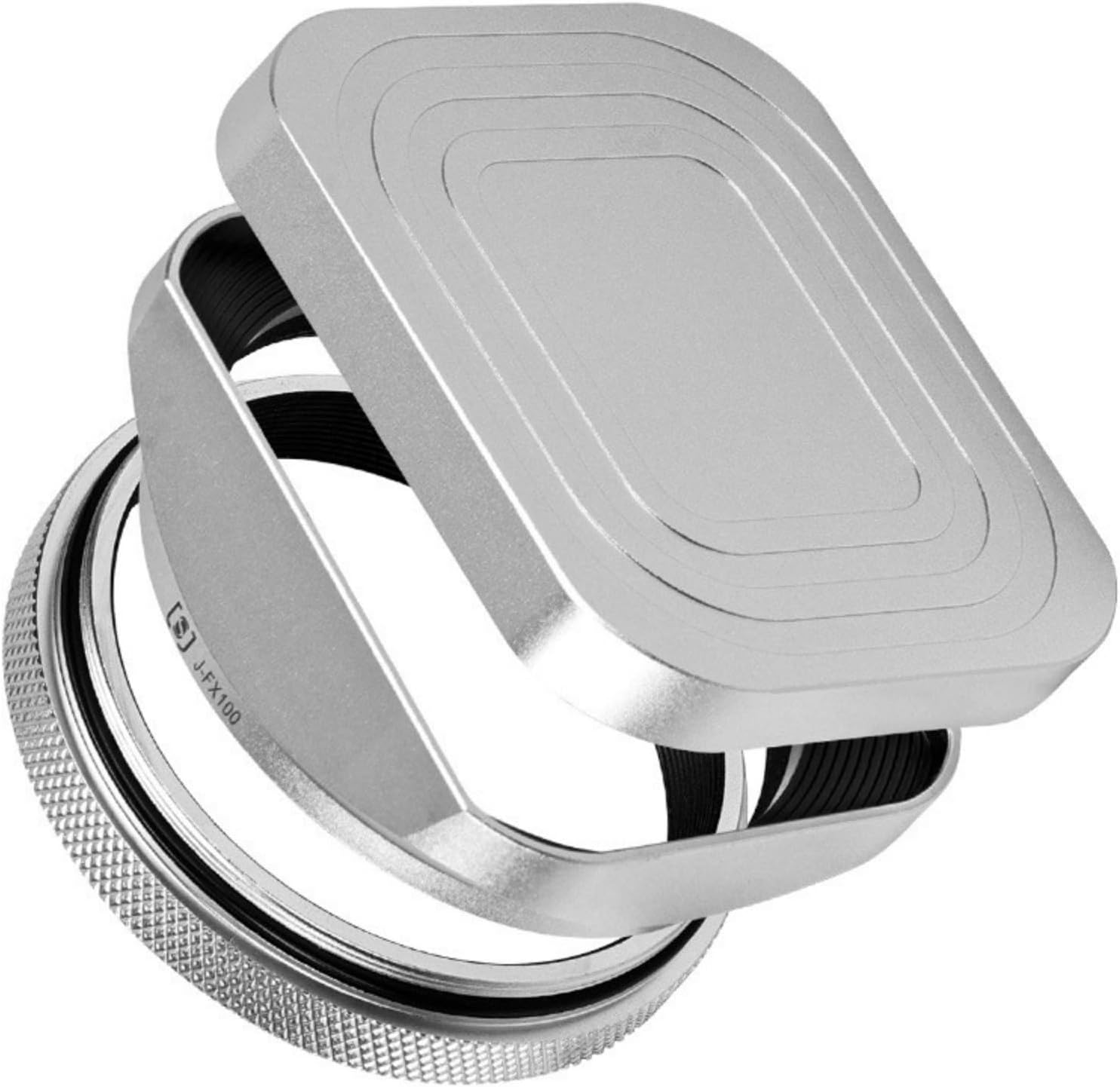 Square Metal Lens Hoods Lens Caps for FUJIFILM X100 Series X100/X100V/X100VI/X100F/X100S/X100T With MC UV Filter 49mm (Silver)