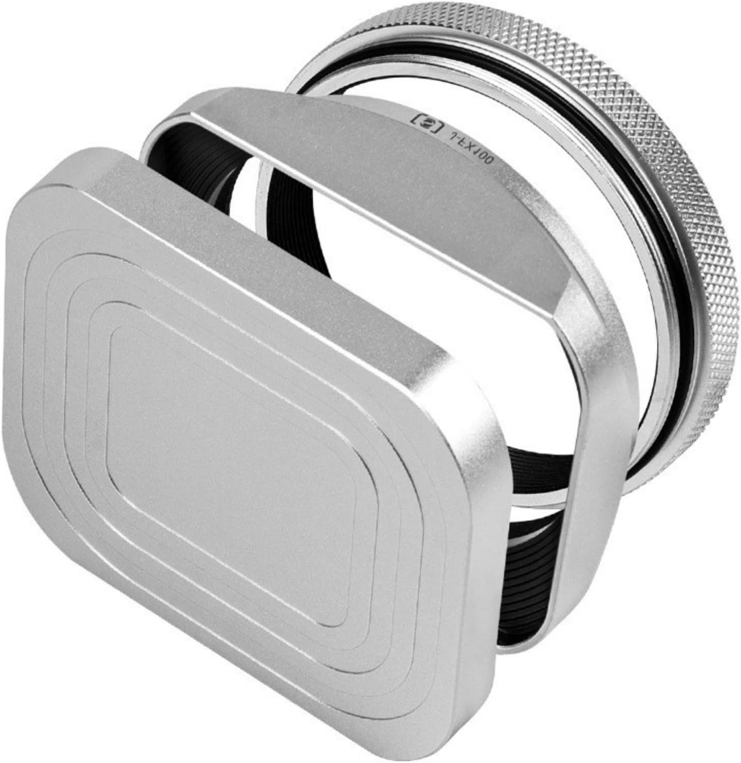 Square Metal Lens Hoods Lens Caps for FUJIFILM X100 Series X100/X100V/X100VI/X100F/X100S/X100T With MC UV Filter 49mm (Silver)