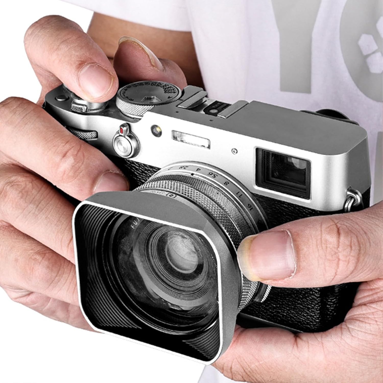 Square Metal Lens Hoods Lens Caps for FUJIFILM X100 Series X100/X100V/X100VI/X100F/X100S/X100T With MC UV Filter 49mm (Silver)