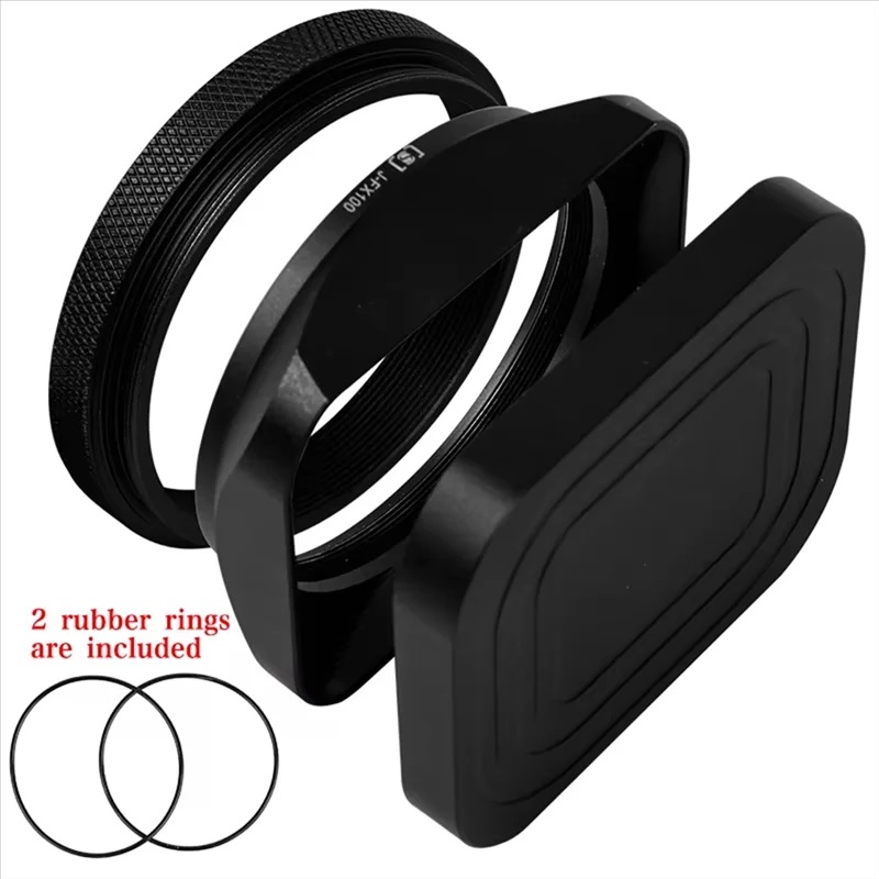 Square Metal Lens Hoods Lens Caps for FUJIFILM X100 Series X100/X100V/X100VI/X100F/X100S/X100T With MC UV Filter 49mm (Black)