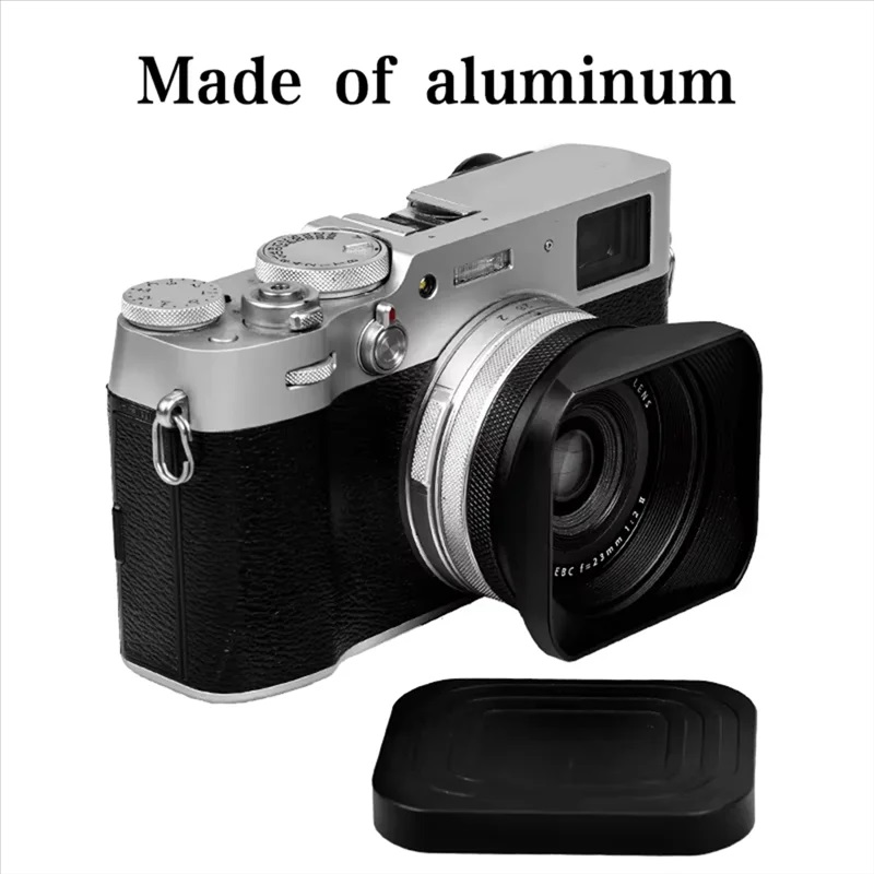 Square Metal Lens Hoods Lens Caps for FUJIFILM X100 Series X100/X100V/X100VI/X100F/X100S/X100T With MC UV Filter 49mm (Black)