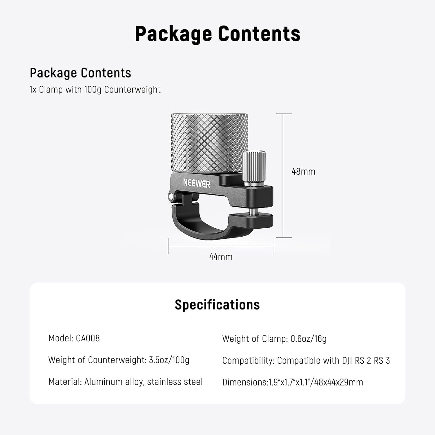 NEEWER GA008 Gimbal Counterweight And Clamp Set For DJI NEEWER GA008 Gimbal Counterweight And Clamp Set For DJI