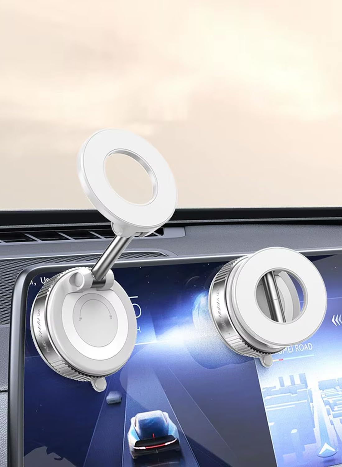 Vacuum Suction Cup Mobile Phone Holder Magnetic 360° Rotating (White)