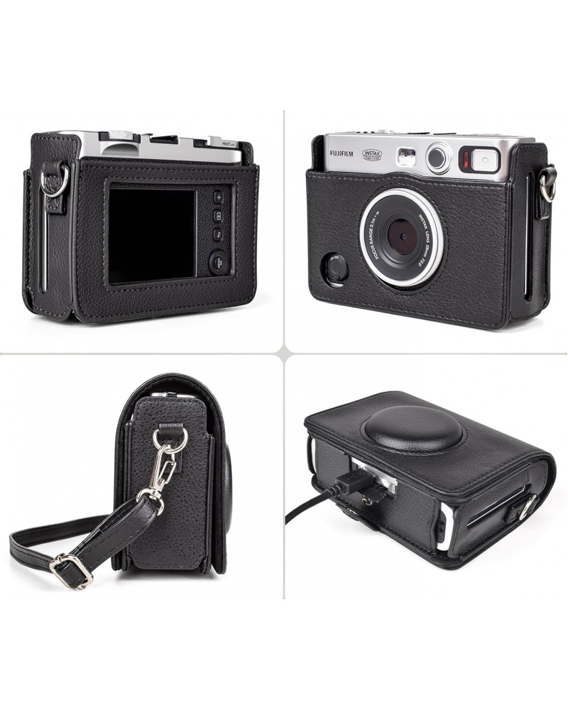FUJIFILM INSTAX MINI EVO Hybrid Instant Camera Black with 32GB Memory Card/Leather Case/Instant Film-10 Sheets