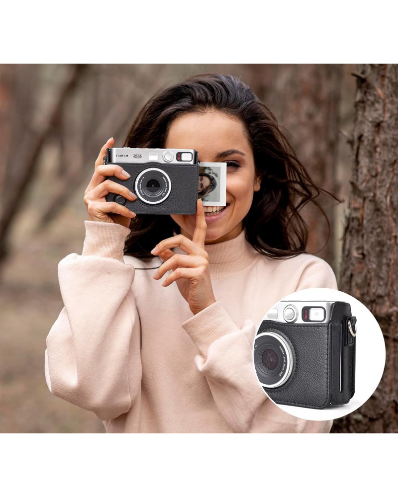 FUJIFILM INSTAX MINI EVO Hybrid Instant Camera Black with 32GB Memory Card/Leather Case/Instant Film-10 Sheets
