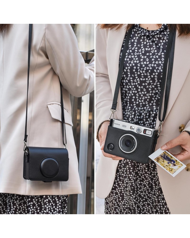 FUJIFILM INSTAX MINI EVO Hybrid Instant Camera Black with 32GB Memory Card/Leather Case/Instant Film-10 Sheets