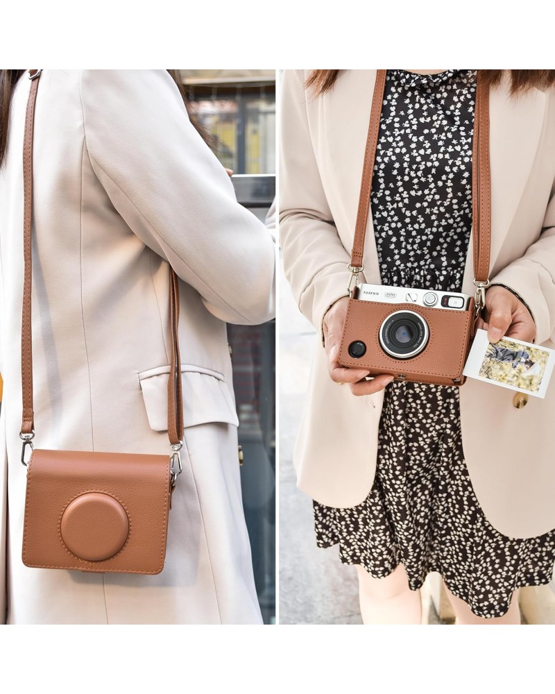 FUJIFILM INSTAX MINI EVO Hybrid Instant Camera Brown with 32GB Memory Card/Leather Case/Instant Film-10 Sheets