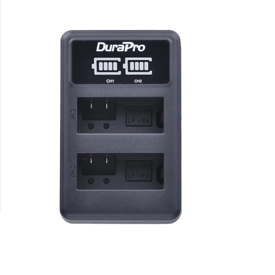 Durapro 2pc Battery For Canon LP-E8  Li-ion Batteries + LCD Dual USB Charger For Canon EOS 550D 600D 650D 700D Camera