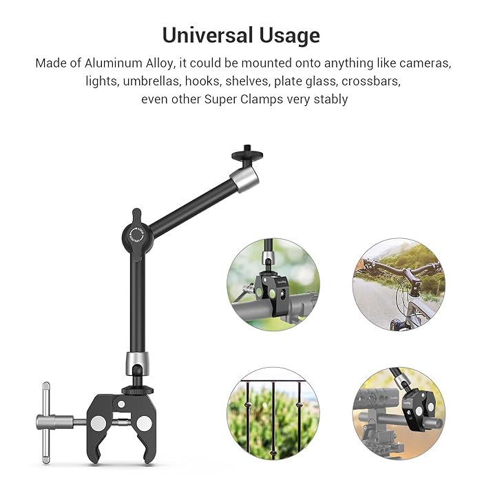SmallRig Super Clamp w/ 1/4" and 3/8" Thread and 9.8 Inches Adjustable Friction Power Articulating Magic Arm with 1/4" Thread