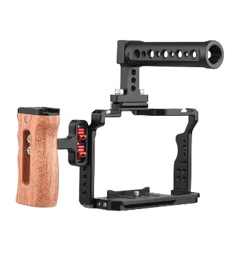 Camera Video Cage Top Handle Side Wooden Grip Dual Cold Shoe Mount 1/4"for Sony A7IV/A7III/A7II/A7R III/A7R II/A7S II