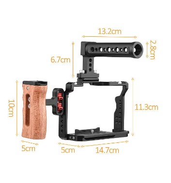 Camera Video Cage Top Handle Side Wooden Grip Dual Cold Shoe Mount 1/4"for Sony A7IV/A7III/A7II/A7R III/A7R II/A7S II