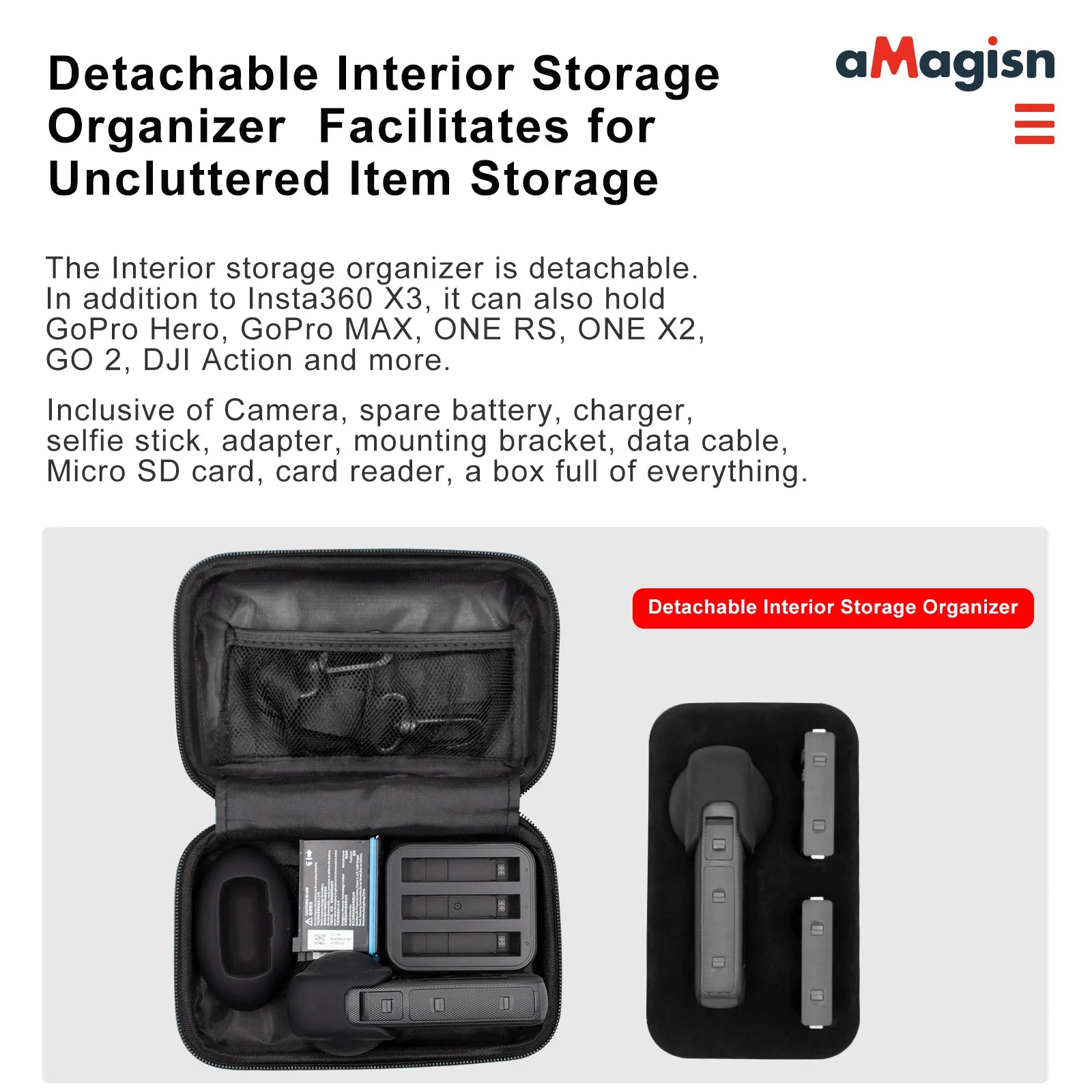 Insta360 X3 aMagisn Small Hard Shell Storage Bag Protective Accessories(Grey)