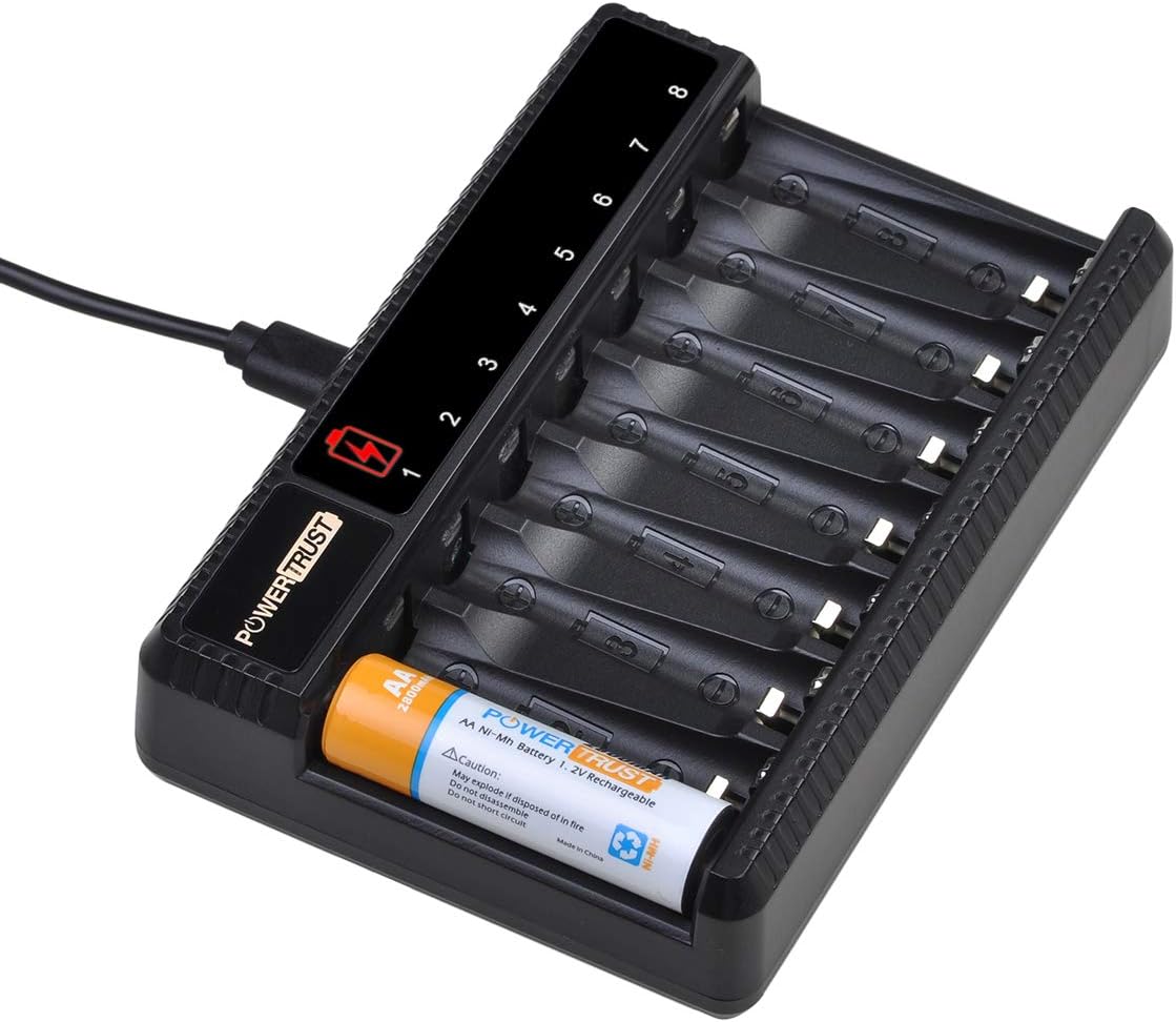 PowerTrust 8-Slots LCD Battery Charger for AA AAA Rechargeable Batteries
