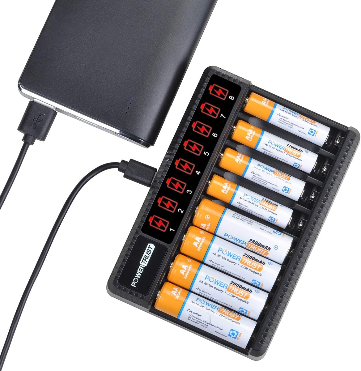 PowerTrust 8-Slots LCD Battery Charger for AA AAA Rechargeable Batteries