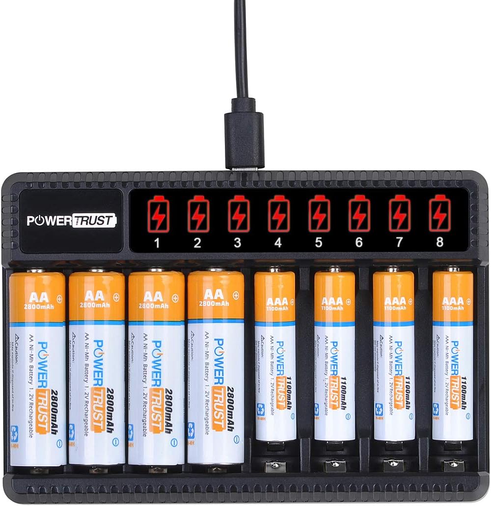 PowerTrust 8-Slots LCD Battery Charger for AA AAA Rechargeable Batteries