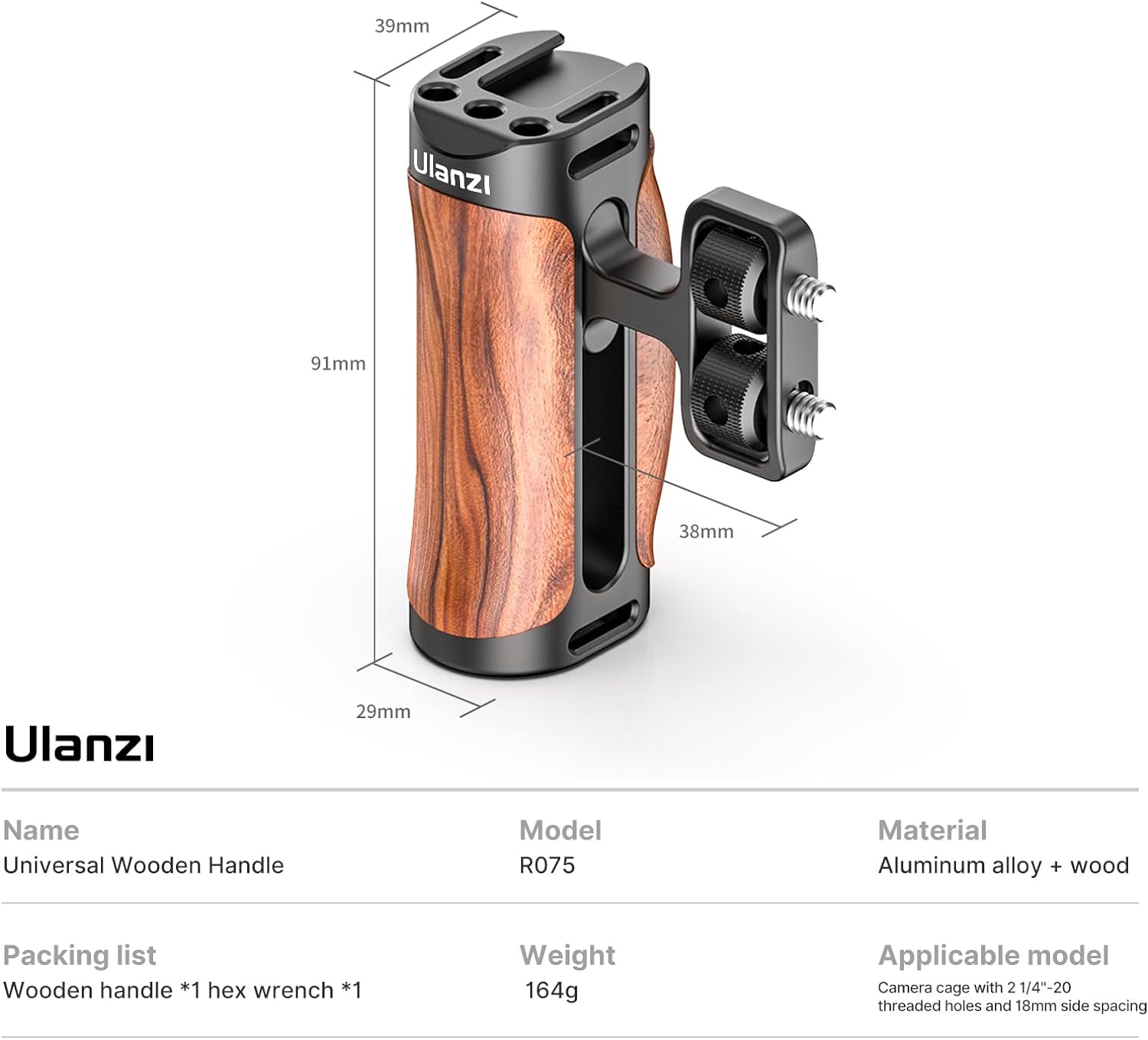 Ulanzi R075 Left/Right Universal Wooden Handle