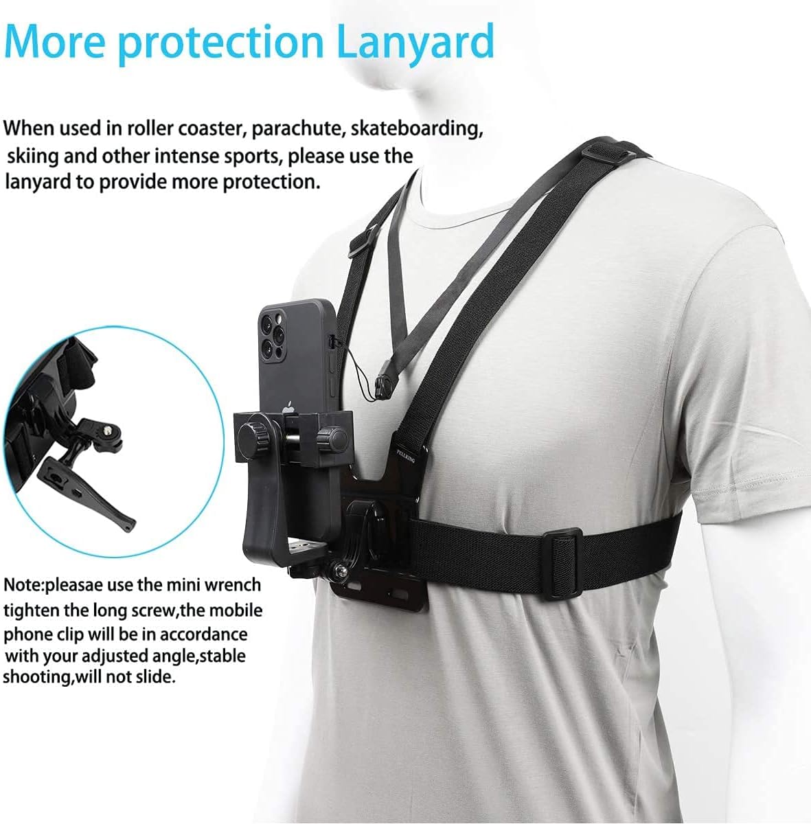 Mobile Phone Chest Mount Harness Strap Holder Cell Phone Clip Action Camera POV for Smartphones