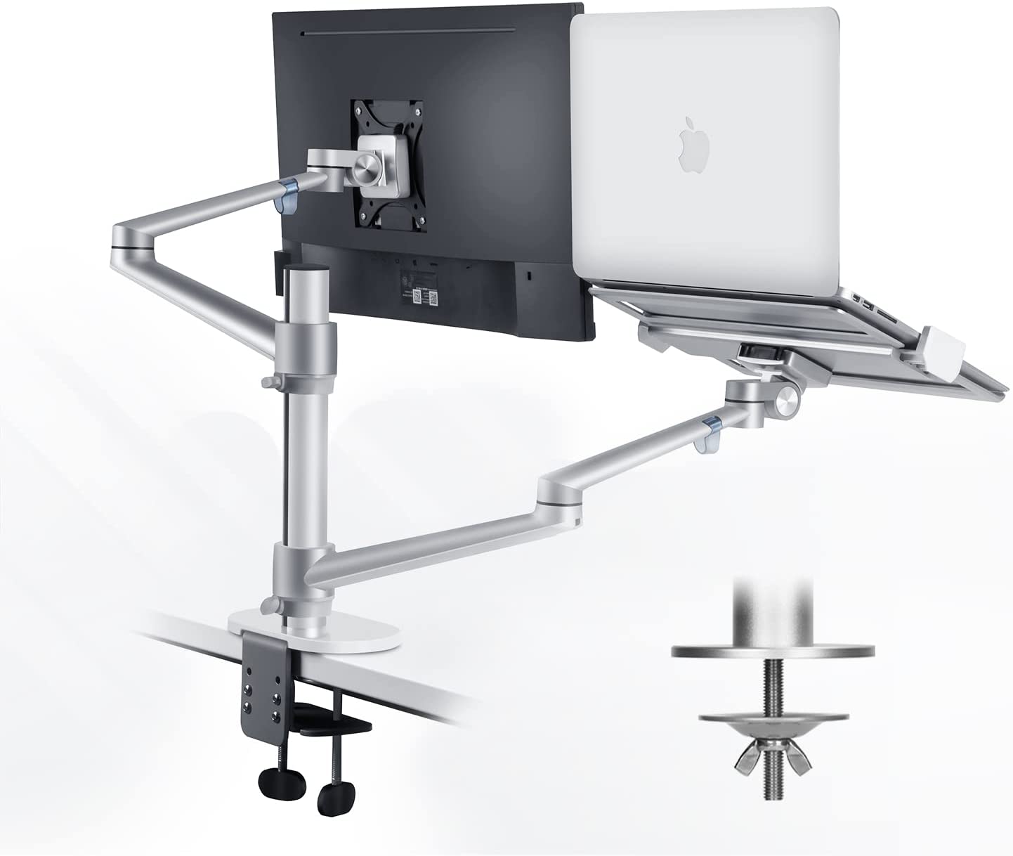 Aluminum Height Adjustable Desktop Dual Arm 17-32 inch Monitor Holder+12-17 inch Laptop Holder Stand OL-3L Full Motion Mount Arm