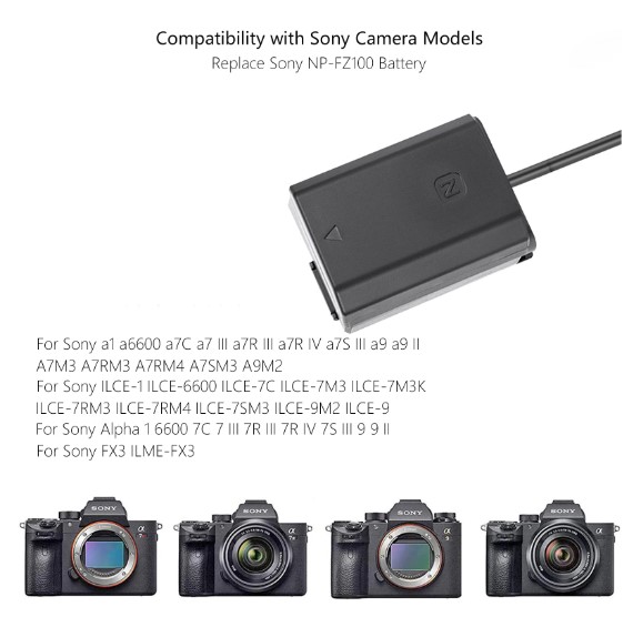 USB-C to Sony NP-FZ100 Regulated Dummy Battery Cable