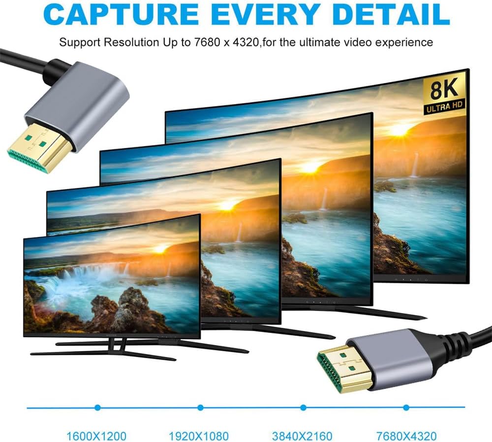 8K UHD HDMI TO HDMI Left 0.5m Cable