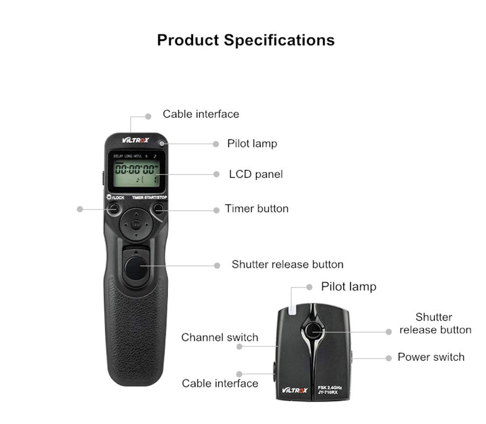 Viltrox JY710 Camera Wireless Timer Remote Shutter Release Control Cable