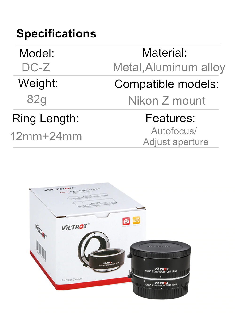 Viltrox DG-Z Auto Focus AF Macro Extension Tube Lens Adapter