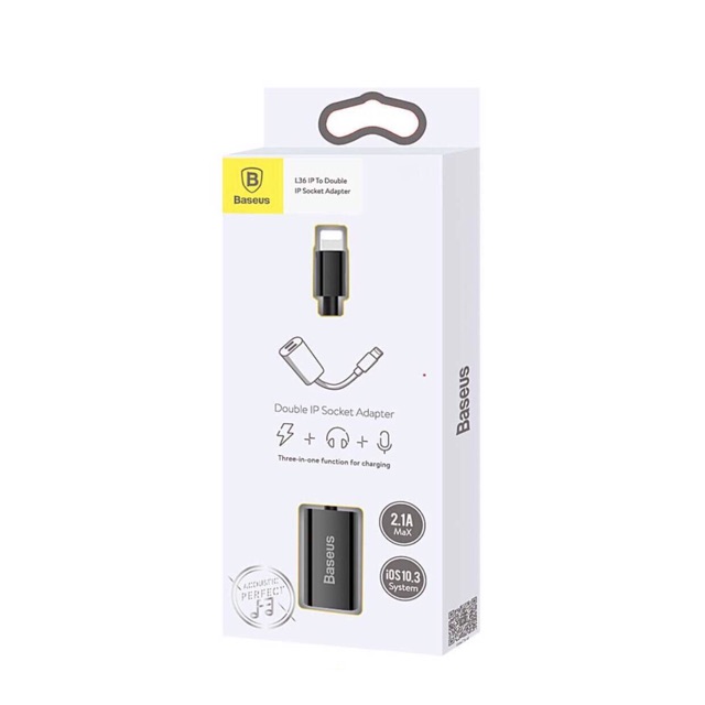 Baseus L36 2 in 1 Audio & Charger Socket Adapter Cable For iPhone