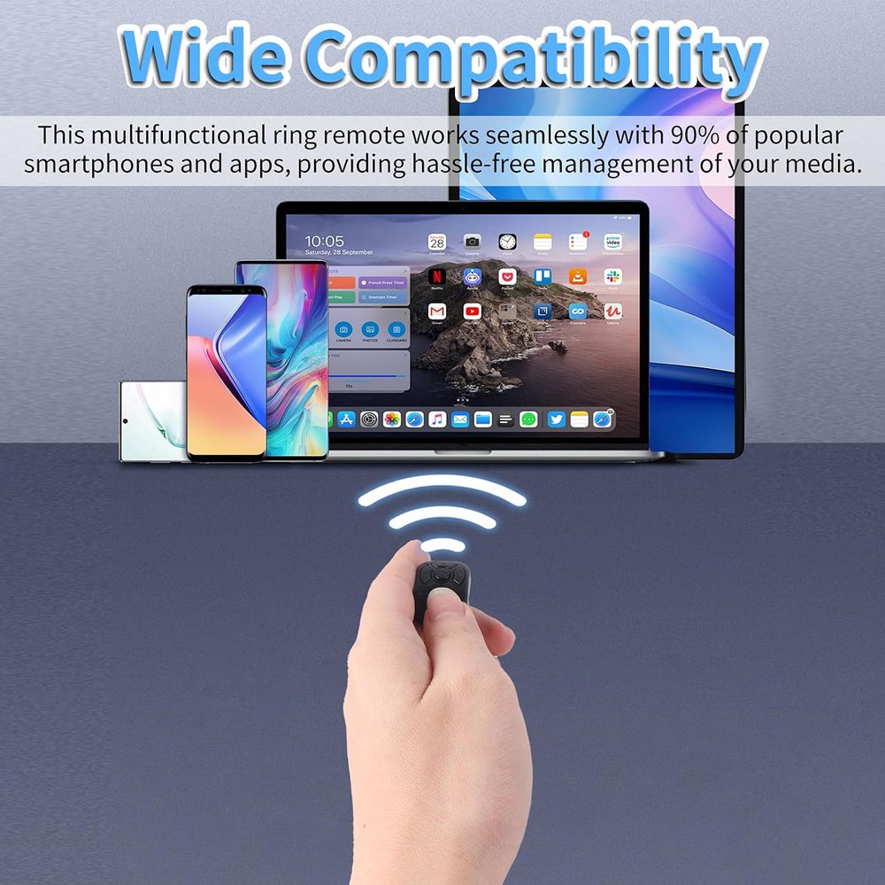Bluetooth Ring Remote Controller Comfortable Wear for Easy Video Browsing and Photography