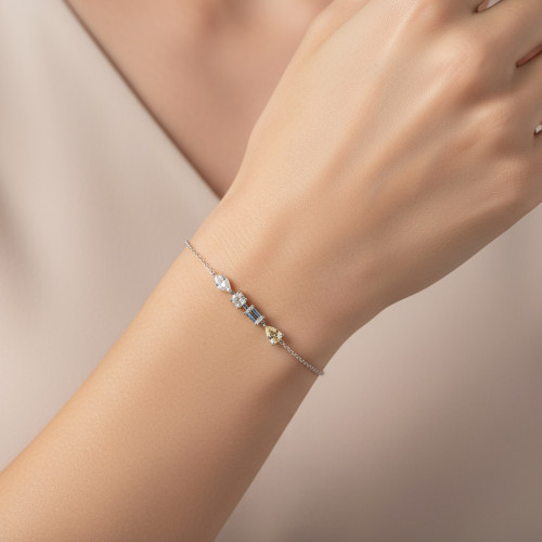 أسوارة فضة مطلية بالذهب الأبيض مرصعة بحجر الزركون الأبيض والأصفر 