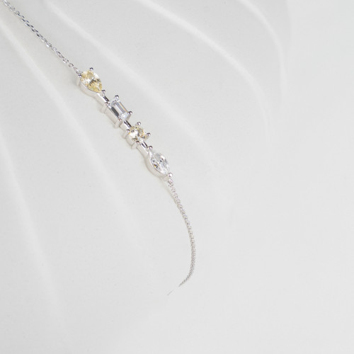 أسوارة فضة مطلية بالذهب الأبيض مرصعة بحجر الزركون الأبيض والأصفر 