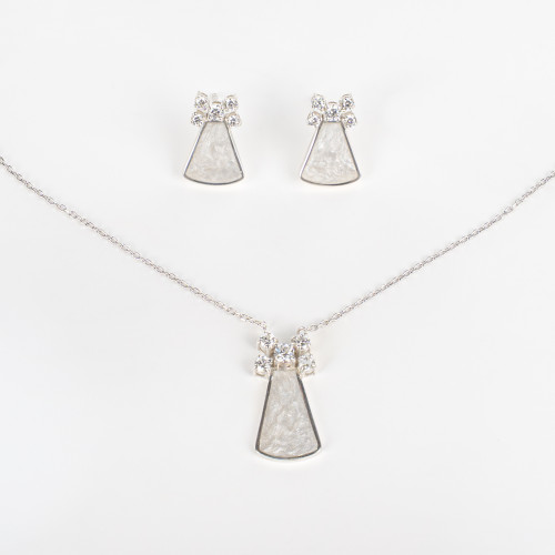 نصف طقم فضة مطلي بالذهب الأبيض  عيار 925 باللون الصدفي